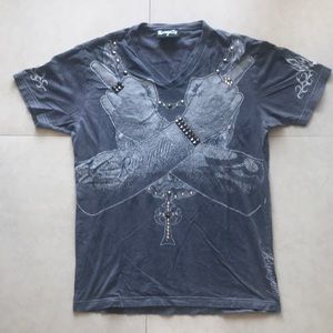 Rawyalty jeweled Double Middle Fingers T-shirt M